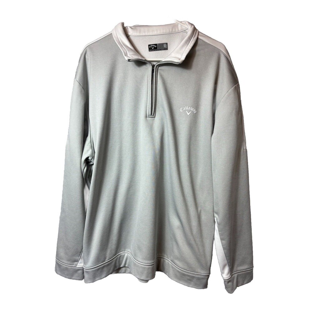 Callaway Men’s XXL Polo Long Sleeve Light Gray Pullover Pockets Golf